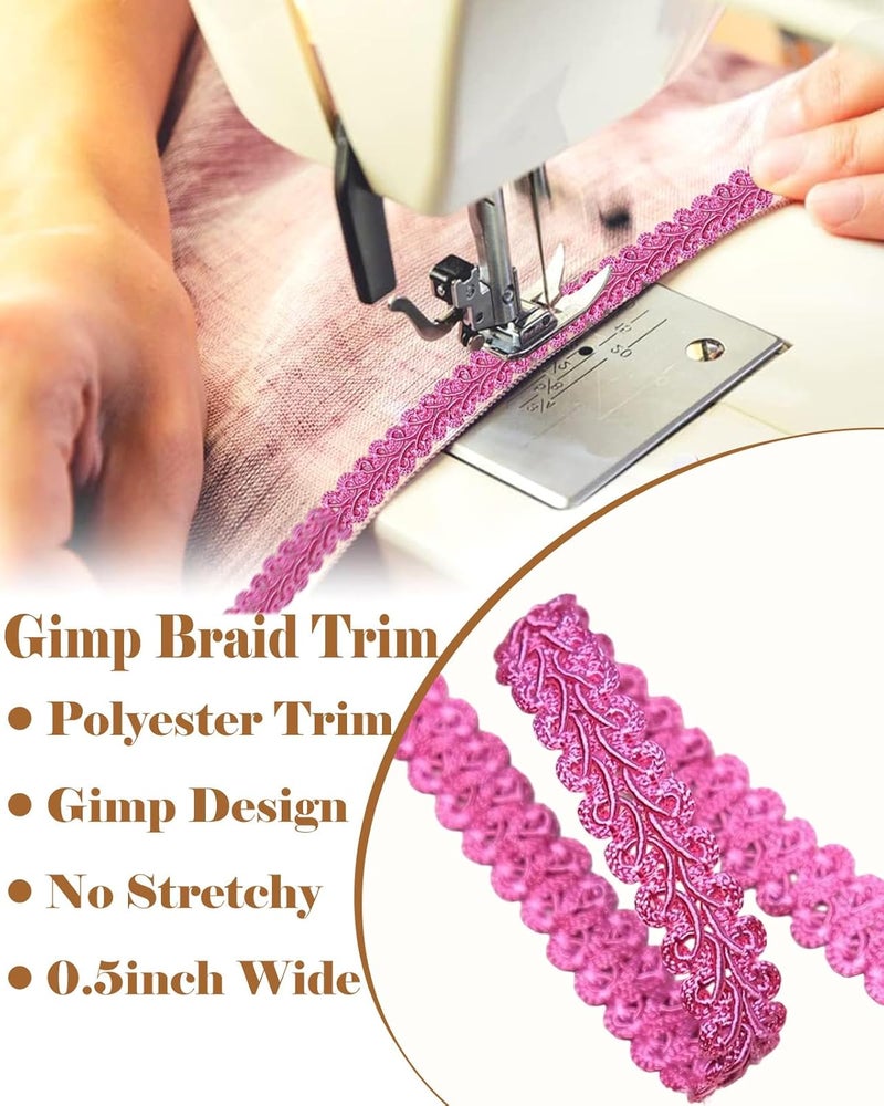 MSCFTFB 14 Yards Gimp Braid Trim,1/2 inch Gift Wrap Ribbon, Woven Fabric Lace Trim for Upholstery Costume Curtain,Lamp,Jewelry,Decorative Embellishment for Sewing Craft (Hot Pink) - Image 2